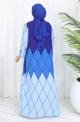 فستان بياقة فيسكوز وتنورة بلون مائي 984585D-03 نيلي 984585D-03