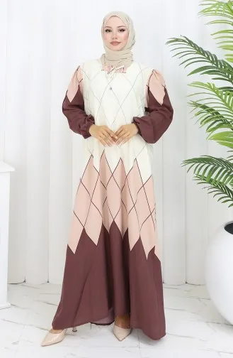 Viscose Collar Dress With Water-Solid Skirt 984585E-02 Mink 984585E-02