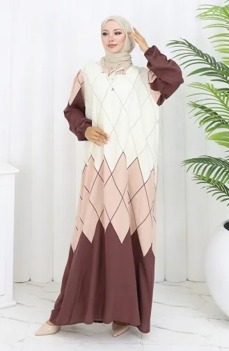 Viscose Collar Dress With Water-Solid Skirt 984585E-02 Mink 984585E-02