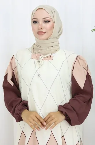 Viscose Collar Dress With Water-Solid Skirt 984585E-02 Mink 984585E-02