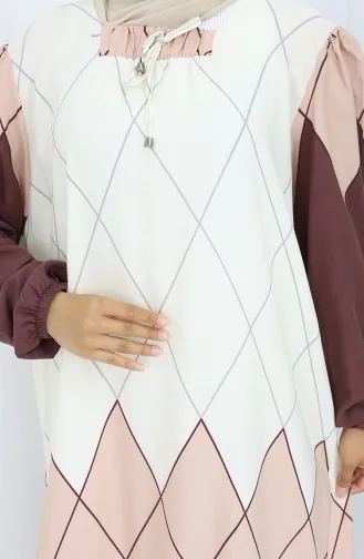 Viscose Collar Dress With Water-Solid Skirt 984585E-02 Mink 984585E-02