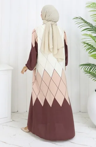 Viscose Collar Dress With Water-Solid Skirt 984585E-02 Mink 984585E-02