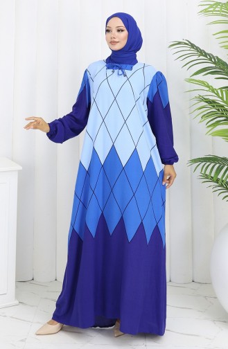 Viscose Collar Dress With Water-Solid Skirt 984585E-03 Indigo 984585E-03