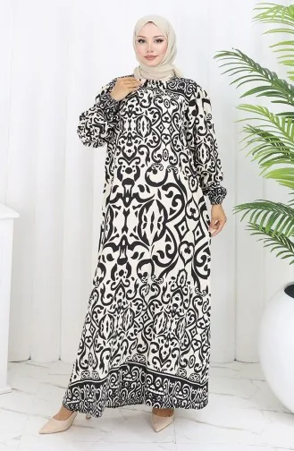 فستان بياقة فيسكوز وتنورة بلون مائي 984585F-01 أبيض وأسود 984585F-01