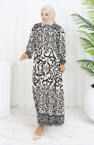 فستان بياقة فيسكوز وتنورة بلون مائي 984585F-01 أبيض وأسود 984585F-01