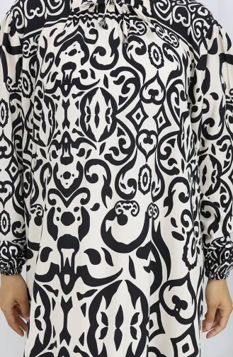 فستان بياقة فيسكوز وتنورة بلون مائي 984585F-01 أبيض وأسود 984585F-01