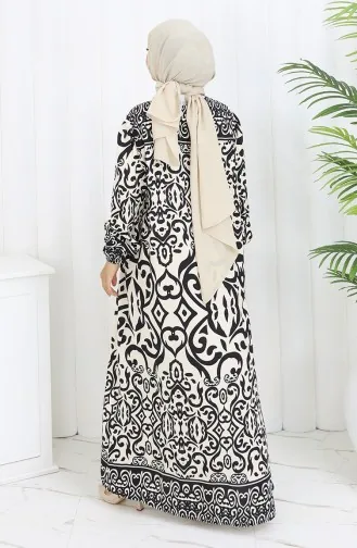 فستان بياقة فيسكوز وتنورة بلون مائي 984585F-01 أبيض وأسود 984585F-01