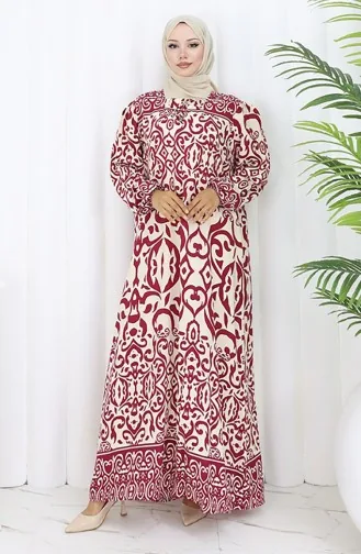 فستان بياقة فيسكوز وتنورة بلون مائي 984585F-02 أبيض فوشيا 984585F-02