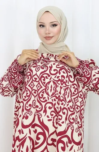 فستان بياقة فيسكوز وتنورة بلون مائي 984585F-02 أبيض فوشيا 984585F-02