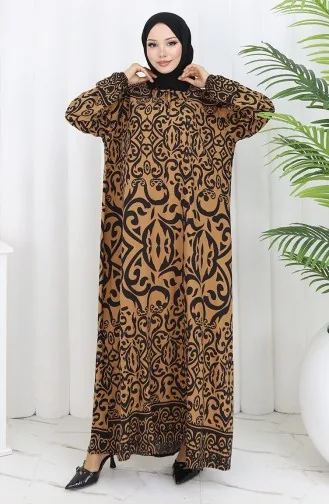 فستان بياقة فيسكوز وتنورة بلون موحد 984585F-03 مينك أسود 984585F-03