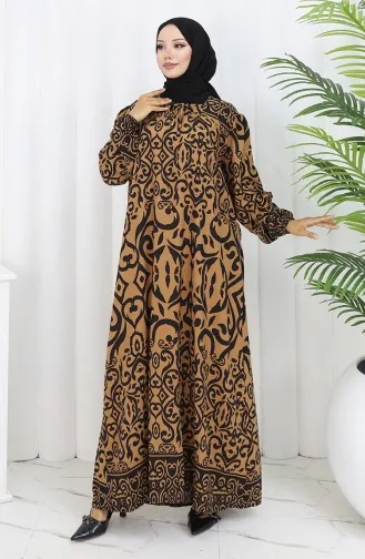 فستان بياقة فيسكوز وتنورة بلون موحد 984585F-03 مينك أسود 984585F-03