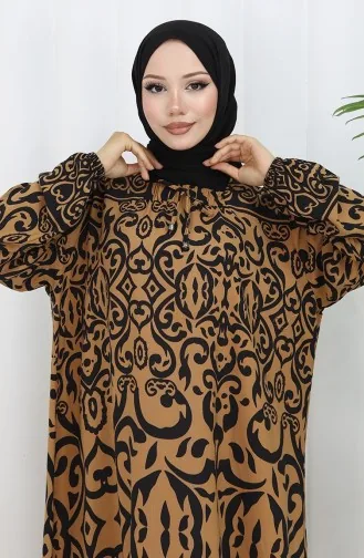 فستان بياقة فيسكوز وتنورة بلون موحد 984585F-03 مينك أسود 984585F-03