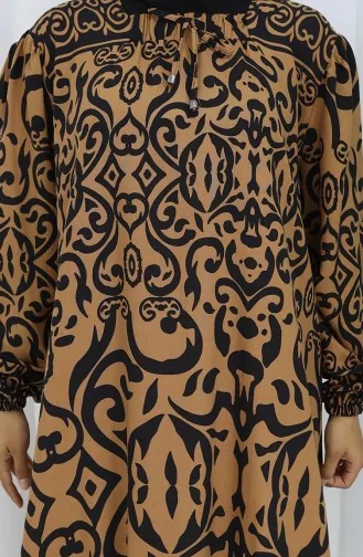 فستان بياقة فيسكوز وتنورة بلون موحد 984585F-03 مينك أسود 984585F-03