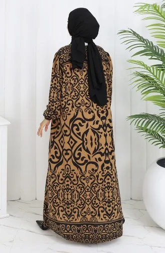 فستان بياقة فيسكوز وتنورة بلون موحد 984585F-03 مينك أسود 984585F-03