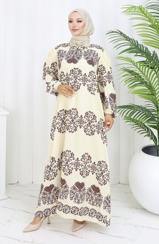 Viscose Kraagjurk Met Watervaste Rok 984585G-02 Wit Bruin 984585G-02