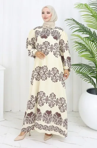 Viscose Kraagjurk Met Watervaste Rok 984585G-02 Wit Bruin 984585G-02