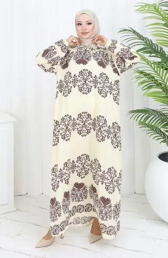 Viscose Kraagjurk Met Watervaste Rok 984585G-02 Wit Bruin 984585G-02