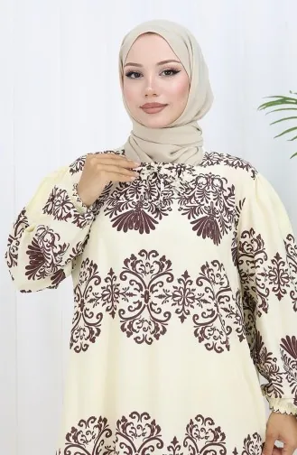 Viscose Kraagjurk Met Watervaste Rok 984585G-02 Wit Bruin 984585G-02