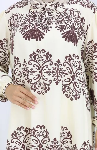 Viscose Kraagjurk Met Watervaste Rok 984585G-02 Wit Bruin 984585G-02