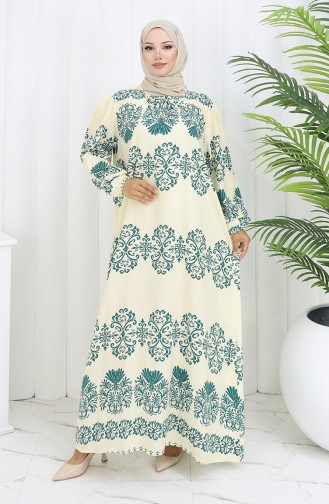 Eteği Sulu Viskon Yaka Elbise 984585G-03 Beyaz Mint Yeşil