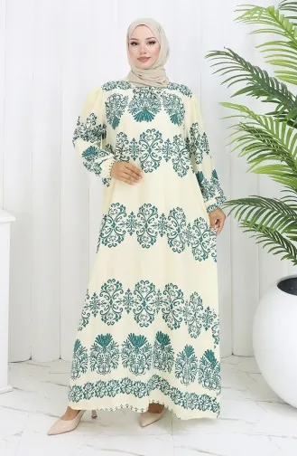 فستان بياقة فيسكوز وتنورة بلون مائي 984585G-03 أبيض وأخضر نعناعي 984585G-03