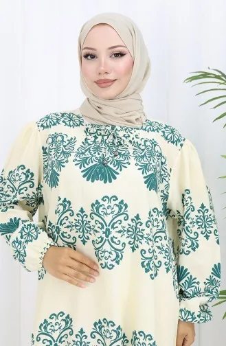 فستان بياقة فيسكوز وتنورة بلون مائي 984585G-03 أبيض وأخضر نعناعي 984585G-03