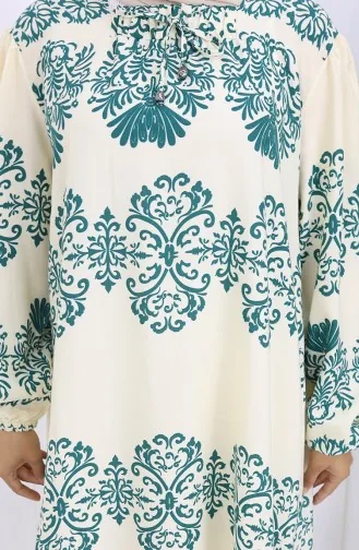 فستان بياقة فيسكوز وتنورة بلون مائي 984585G-03 أبيض وأخضر نعناعي 984585G-03
