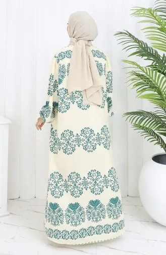 فستان بياقة فيسكوز وتنورة بلون مائي 984585G-03 أبيض وأخضر نعناعي 984585G-03