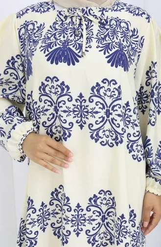 Eteği Sulu Viskon Yaka Elbise 984585G-04 Beyaz İndigo