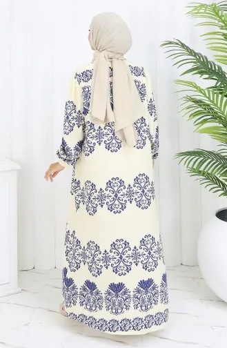 Eteği Sulu Viskon Yaka Elbise 984585G-04 Beyaz İndigo