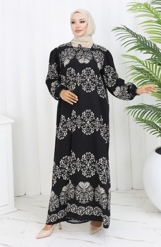 Viscose Collar Dress With Water-Solid Skirt 984585G-05 Black And White 984585G-05