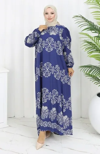 Viscose Collar Dress With Water-Solid Skirt 984585G-06 Indigo White 984585G-06