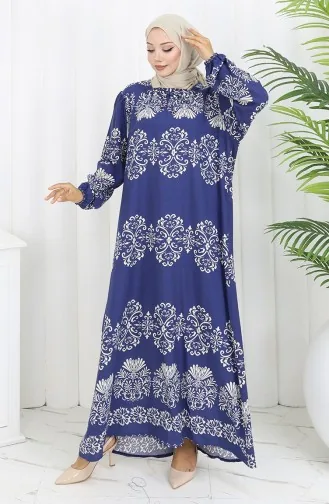 Viscose Collar Dress With Water-Solid Skirt 984585G-06 Indigo White 984585G-06