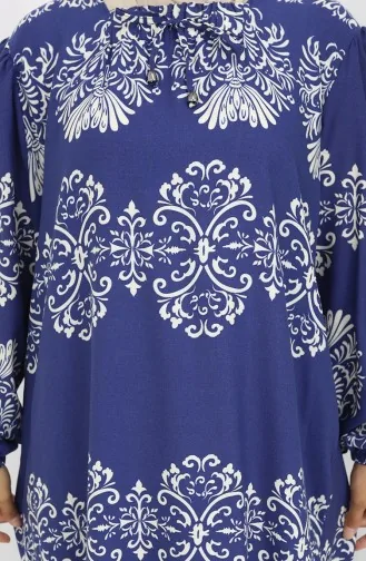 Viscose Collar Dress With Water-Solid Skirt 984585G-06 Indigo White 984585G-06