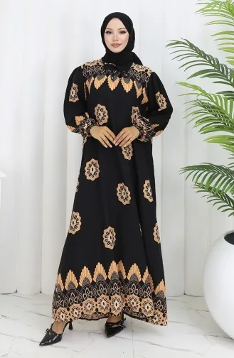 فستان بياقة فيسكوز وتنورة بلون مائي 984585H-01 أسود 984585H-01