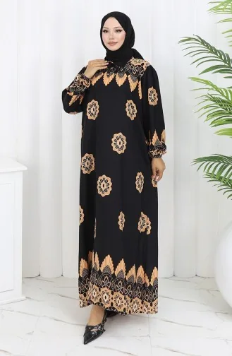 فستان بياقة فيسكوز وتنورة بلون مائي 984585H-01 أسود 984585H-01