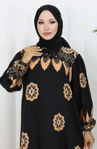 فستان بياقة فيسكوز وتنورة بلون مائي 984585H-01 أسود 984585H-01