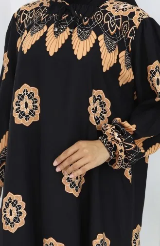 فستان بياقة فيسكوز وتنورة بلون مائي 984585H-01 أسود 984585H-01