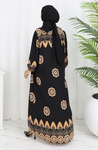 فستان بياقة فيسكوز وتنورة بلون مائي 984585H-01 أسود 984585H-01