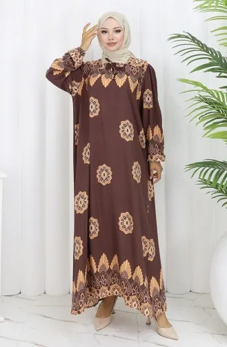 فستان بياقة فيسكوز وتنورة بلون مائي 984585H-02 بني 984585H-02