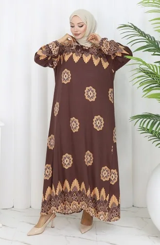 فستان بياقة فيسكوز وتنورة بلون مائي 984585H-02 بني 984585H-02