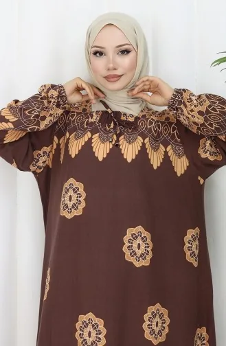 فستان بياقة فيسكوز وتنورة بلون مائي 984585H-02 بني 984585H-02