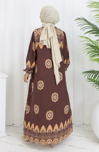 فستان بياقة فيسكوز وتنورة بلون مائي 984585H-02 بني 984585H-02