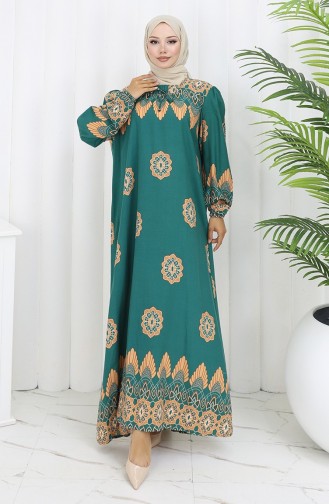 Robe à Col En Viscose Avec Jupe Unie 984585H-03 Çağla Green 984585H-03