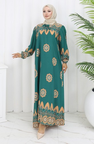 Robe à Col En Viscose Avec Jupe Unie 984585H-03 Çağla Green 984585H-03