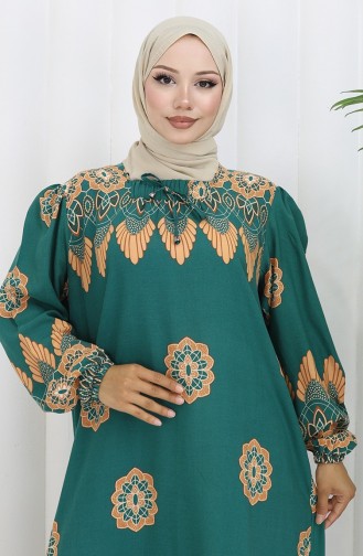 Robe à Col En Viscose Avec Jupe Unie 984585H-03 Çağla Green 984585H-03