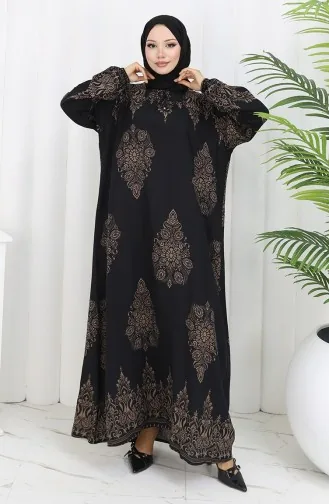 Eteği Sulu Viskon Yaka Elbise 984585L-01 Siyah Vizon