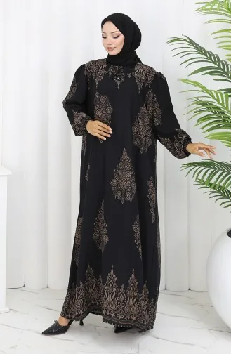 Eteği Sulu Viskon Yaka Elbise 984585L-01 Siyah Vizon