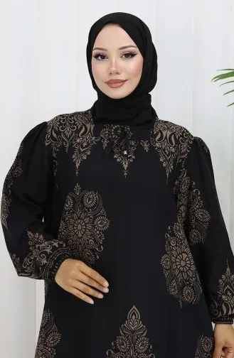 Eteği Sulu Viskon Yaka Elbise 984585L-01 Siyah Vizon