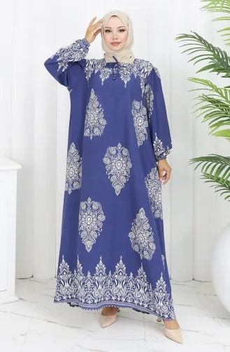 فستان بياقة فيسكوز وتنورة بلون مائي 984585L-03 أبيض نيلي 984585L-03